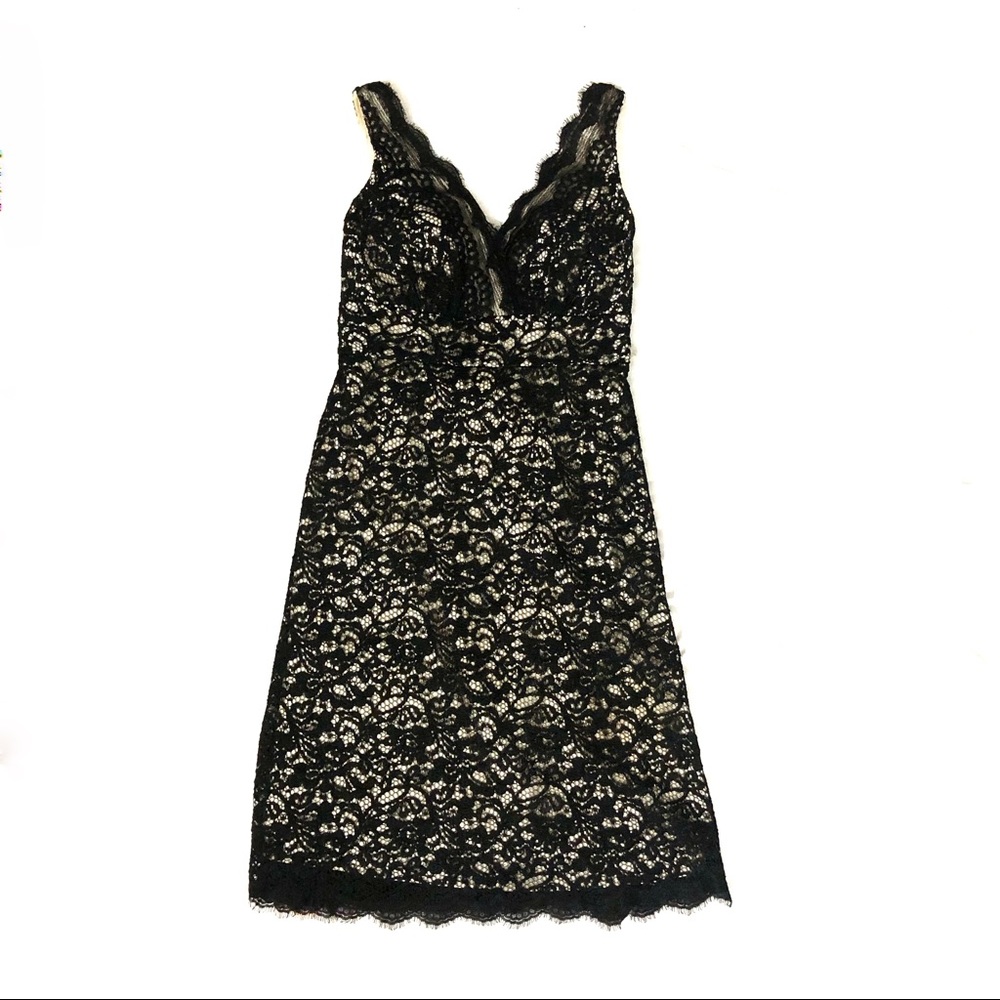 WHBM black lace scalloped dress bow belt back